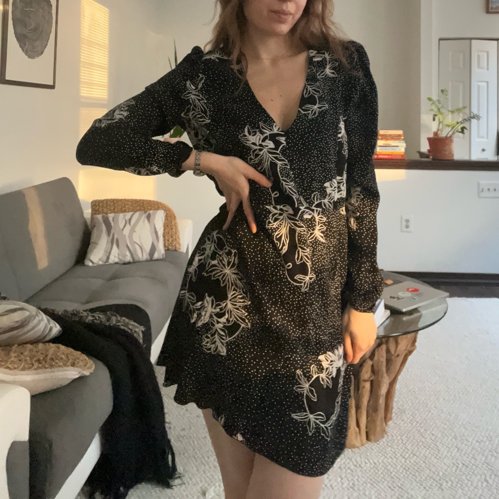 See By Chloe Black and White Floral Long Sleeve Dress